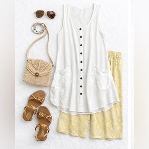 White Boho Button-Front Tunic Dress – Size L